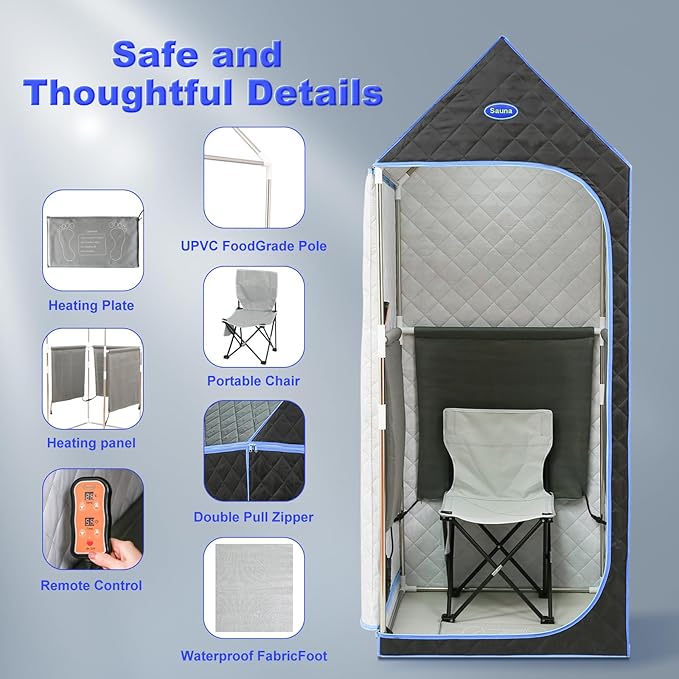 Portable Infrared Sauna for Home Spa, Full Size 1 Person Far Infrared Sauna, 1,020watt, Portable Sauna with Heating Foot Pad, Portable Chair, 31.5" x 31.5" x 77"