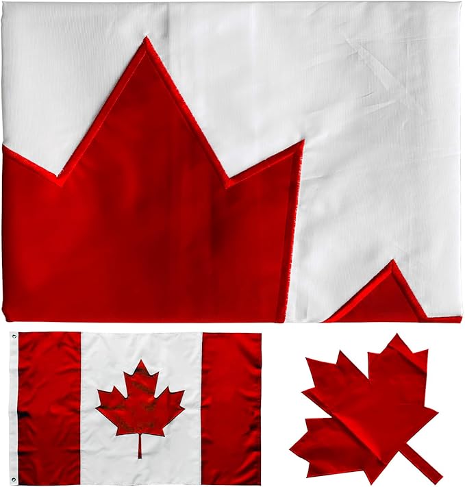 Outdoor Canadian Canada Flag Banner Embroidered 3x5 Double Sided- 3Ply Heavy Duty 300D Nylon(All Weather)- CAN Flag-2 Brass Grommets & 4 Rows Stitched
