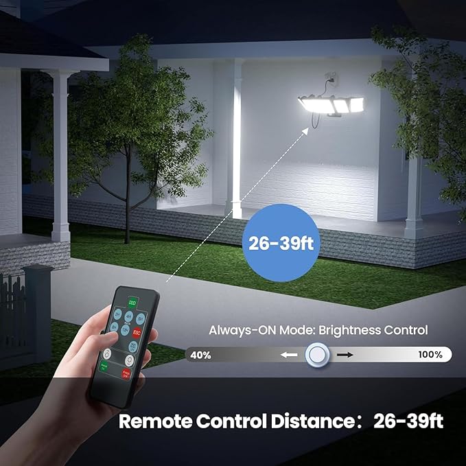 Olafus 120W Plug in Flood Lights Dusk to Dawn LED Outdoor Light with Remote, 5 Adjustable Heads IP65 Waterproof LED Security Light with Photocell for Yard Garden Porch Black