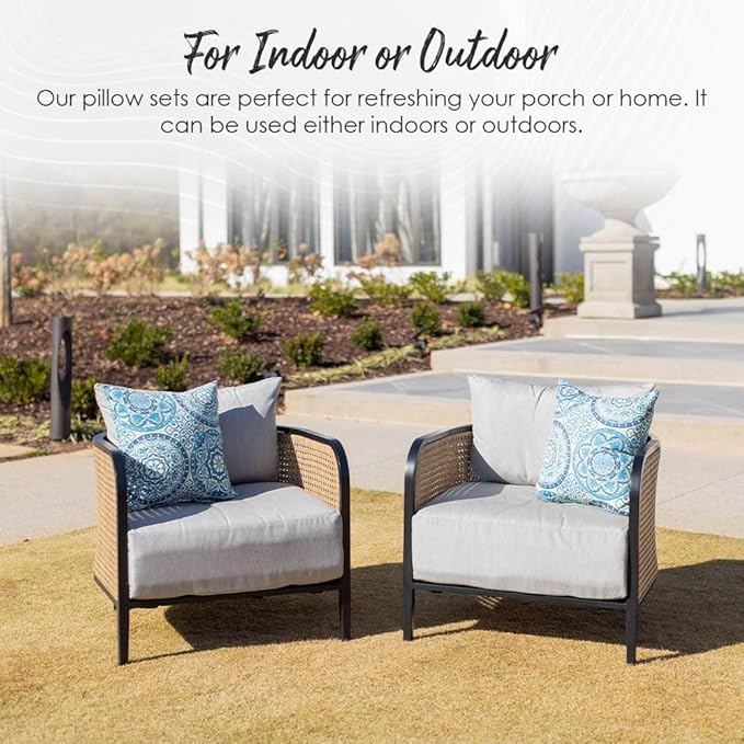 RSH Décor: Set of 2 Lumbar Throw Pillows | Indoor/Outdoor All Weather Polyester Fabric | Decorative Accent Cushions for Patio Furniture | Reversible | 20” x 12" | - Made in USA
