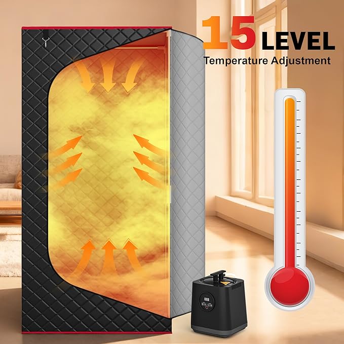 Manastin Upgraded Portable Steam Sauna for Home, Sauna Tent with 3L/1200W Steamer, XL Foldable and Remote Control, 99-Min Timer & 15 Power Levels, 2.6' x 2.6' x 5.9' Detox Spa for Relaxation,Black