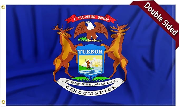 FLAGWIN Michigan Flag 3x5 FT - 3 Ply Double Sided Polyester Michigan State Flag with Brass Grommets - Vivid Color and Fade Proof State of Michigan Flags 3x5 Outdoor