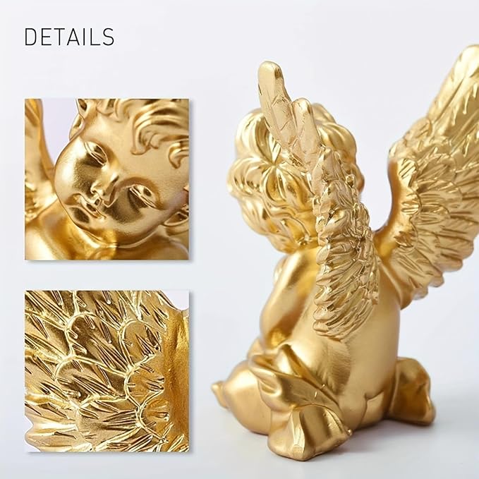 YUEOECOR 2PCS Cherubs Angels Resin Garden Statue Figurine, Adorable Angel Sculpture Memorial Statue Indoor Outdoor Home Garden Decoration (B 2PCS Gold)