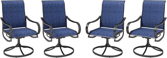 MFSTUDIO Outdoor Swivel Patio Dining Chairs Set of 4, High Back Breathable Textilene Patio Chairs for Balcony, Backyad, Deck, Garden (Navy Fabric,Black Frame)