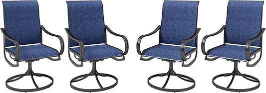 MFSTUDIO Outdoor Swivel Patio Dining Chairs Set of 4, High Back Breathable Textilene Patio Chairs for Balcony, Backyad, Deck, Garden (Navy Fabric,Black Frame)