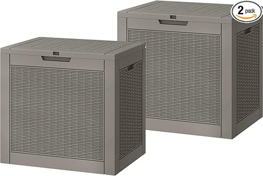 Outdoor Storage Box,2 Packs 31 Gallon Deck Box, Large Resin Storage Cabinet for Gardening Tools, Patio Pillow, Lockable, Waterproof and UV Resistant