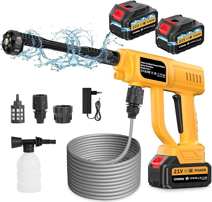 Cordless Pressure Washer Battery Operated, 1700PSI Portable Cordless Power Washer with 6-in-1 Nozzle&Foam Cannon, 21V Battery Powered Cordless High Pressure Washer Gun, Handheld Pressure washers