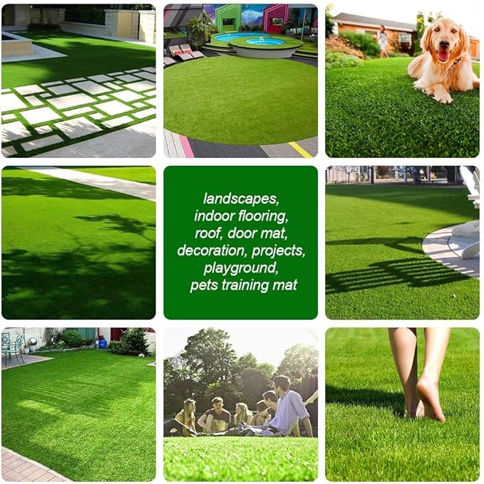 Artificial Grass Turf 12FTX16FT, 1.38" Pile Height Realistic Synthetic Grass, Indoor Outdoor Pet Faux Grass Astro Rug Carpet for Garden Backyard Patio Balcony