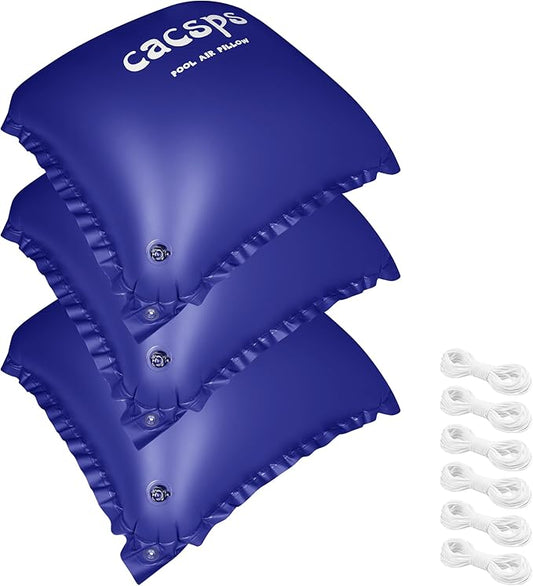 3 Pack Pool Pillow for for Above Ground Pools, 4x4 Ft Pool Air Pillow for Closing Winter Pool Winterizing Kit for Ground Pool, 0.5mm PVC Material, 2X 16.5Ft Rope (Blue)