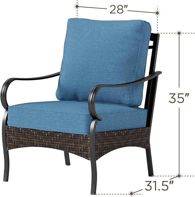 PHI VILLA Patio Chairs Set of 2, Outdoor Wicker Chairs with Thick Cushion, All Weather High Back Outdoor Furniture for Balcony Porch and Yard