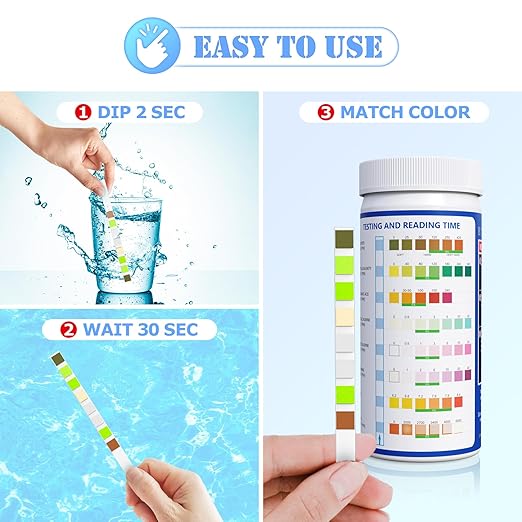 Pool Salt Test Strips - Salt Water Pool Testing Kit - 125 Swimming Pool Spa Hot Tub Test Strips - Rapid Accurate Easy to Test Hardness, Bromine, pH, Salt and More (8-Way)