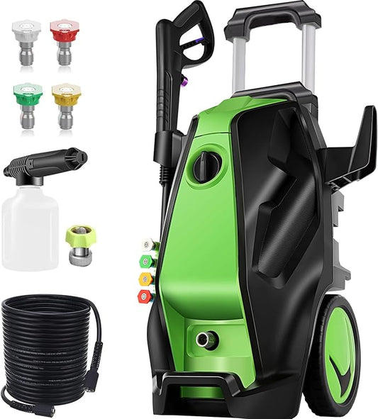 5000PSI 4.0GPM Heavy Duty Power Cleaner with 33 FT Extension Hose, 4 Quick Connect Nozzles and Foam Cannon for Cars/Fences/Driveways/Patios/Home Cleaning, Green
