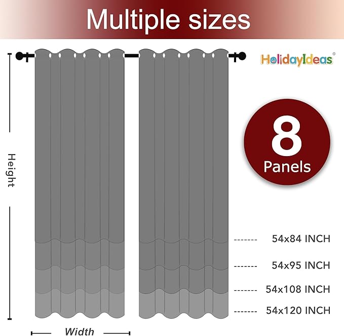 HolidayIdeas Grommet Outdoor Curtains for Patio Waterproof 8 Pcs All Weather Balcony Outside Curtains for Apartments, Gazebo, Pergolas, Porch, 54x95 Inch, Taupe