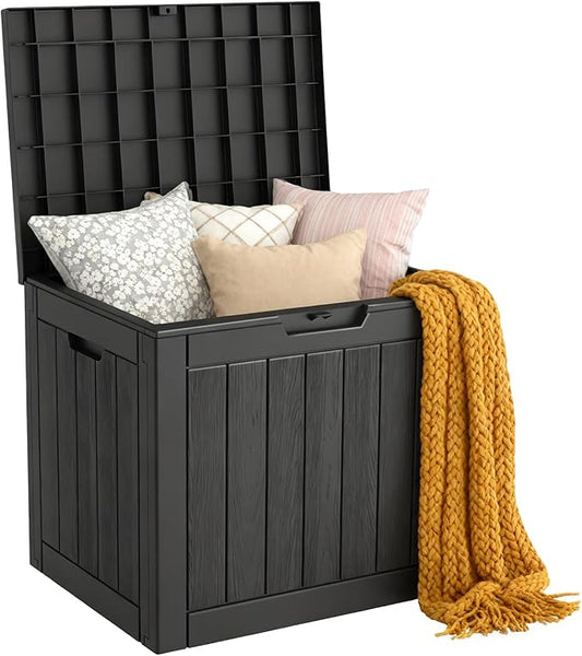 Outdoor Storage Box, 35 Gallon Deck Box Waterproof, Resin Patio Storage Bin for Package Delivery, Patio Furniture Cushion, Garden Tools, Pool Accessories, Weatherproof, Black