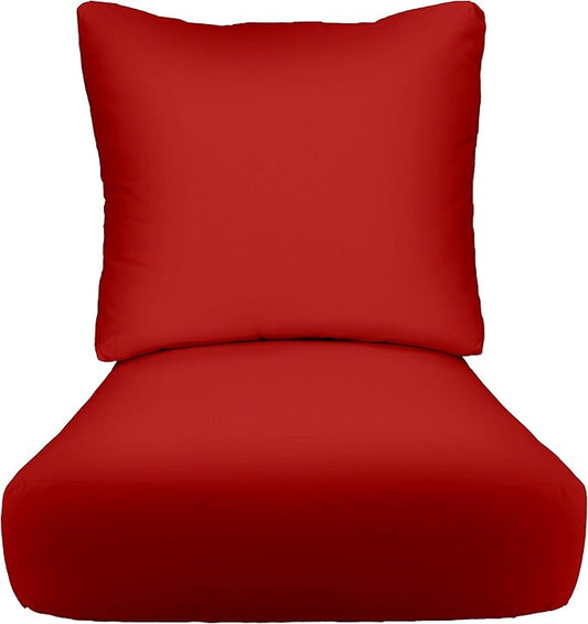 RSH DECOR: Deep Seating Cushion with Pillow Back | 23” x 26” Seat | All-Weather Spun Fabric | Water and Fade-Resistant | Outdoor Chair Cushion Set for Patio Furniture | Red
