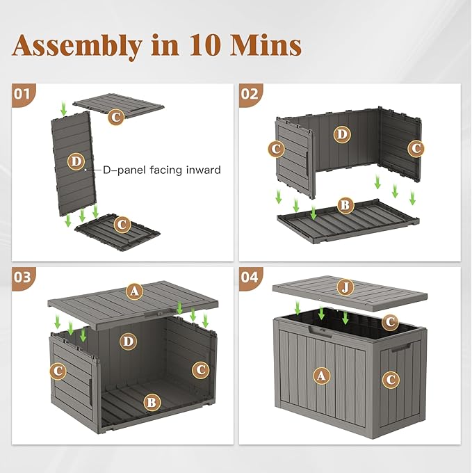 Outdoor Storage Box, Deck Box Waterproof 45 Gallon, Resin Outside Storage, Storage Bin for Package Delivery, Patio Furniture Cushion, Pool Accessories, Weatherproof and UV Resistant, Grey