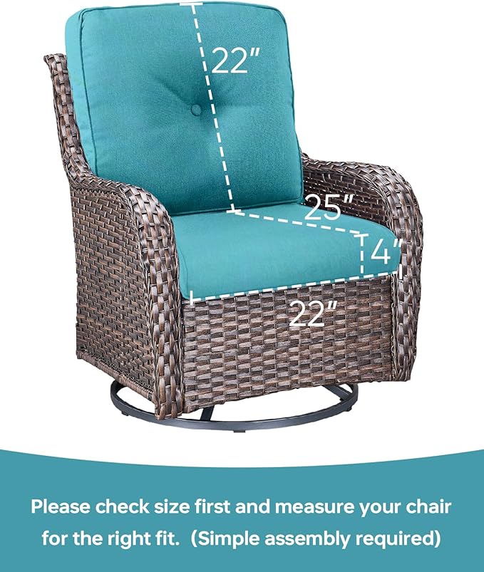 Pop 22x25/22x24 Outdoor Replacement Cushions - 1 Set High Back Deep Seat Patio Furniture Cushion for Wicker Dining Swivel Rocking Chairs Loveseat Couch Sectional Sofa - Turquoise/Button