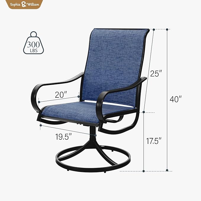 Sophia & William Patio Chairs Set of 4, Swivel Outdoor Chairs Textilene Patio Dining Chairs Heavy Duty with Metal Frame Support 300lbs for Lawn Yard Garden All Weather Blue