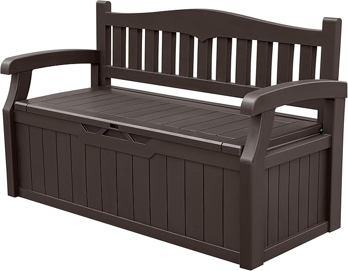 DEVOKO 80 Gallon Storage Bench Deck Box lockable for Patio Furniture, Garden Decor and Outdoor Seating for Cushions, Garden Tools and Pool Supplies.