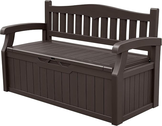 DEVOKO 80 Gallon Storage Bench Deck Box lockable for Patio Furniture, Garden Decor and Outdoor Seating for Cushions, Garden Tools and Pool Supplies.