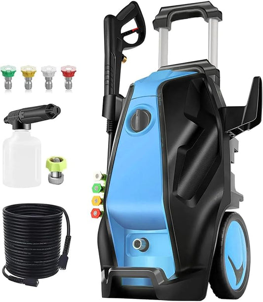 5000 PSI 4.0 GPM Heavy Duty Power Cleaner with Foam Cannon, 4 Nozzle Tips,33FT Hose and Soap Bottle for Home/Cars/Driveways/Patios/Decks/Fences(Blue)