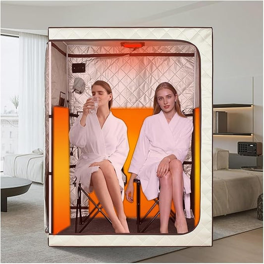 2 Person Portable Full Spectrum Infrared Sauna, Full Size Large Space Spa Tent with Remote Control,1600W Fast Heating, Foldable Chairs & LED Therapy Light, Home Spa for Relaxation (47.2"x35.4"x63")