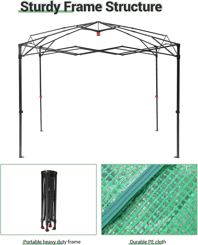 GarveeLife 6X8FT Portable Greenhouse for Outdoor, Walk-in Instant Pop-Up Greenhouse for Gardening Plant, Zipper Roll Up Door & Mesh Window, Double Frame, PE Cover Grow Tent for Winter, Green