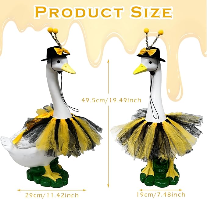 Porch Goose Outfits Garden Statue-Large Goose Statue with Bee Halloween Set Indoor/Outdoor Resin Sculpture, Goose Outfits+20" High Goose Figurine with Costume for Yard Decorations, Gifts for Mom