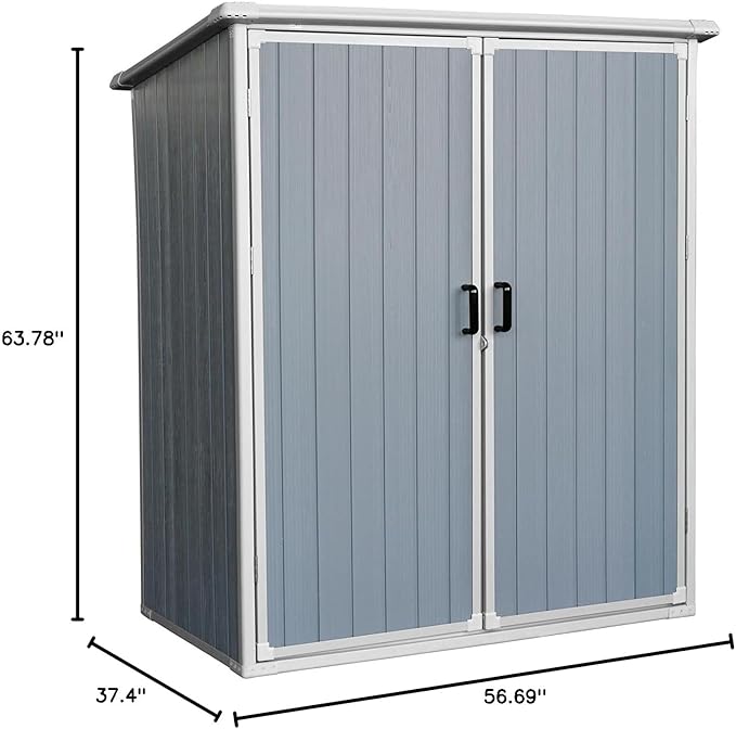 Durable 5x3ft Outdoor Storage Shed with Lockable Doors, Resin Cabinet for Bikes & Patio Furniture, Weatherproof, Gray, Secure and Spacious, Ideal for Outdoor Storage (1 Doors)