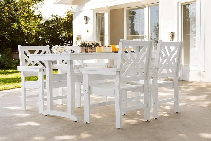 5 Piece HDPE Outdoor Dining Set for 4, Patio Dining Furniture Set with Umbrella Hole, Outdoor Table and Chairs for Garden, Poolside, Backyard, Deck