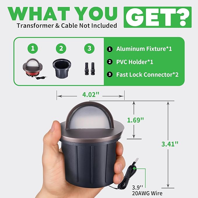 Low Voltage Well Lights LED, 5 Colors Temp (1800K-5000K) 12V in-Grade Landscape Lights, Outdoor IP67 Waterproof, 4" Wired Directional Aluminum ORB for Path Yard 6W 420LM 10 Pack