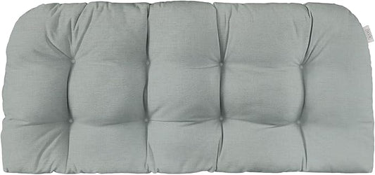 RSH DECOR: Sunbrella Play Tufted Wicker Loveseat Cushion | 41” x 19" | Water and Fade-Resistant Performance Fabric | Outdoor Settee Cushion for Patio Furniture | Play Sky