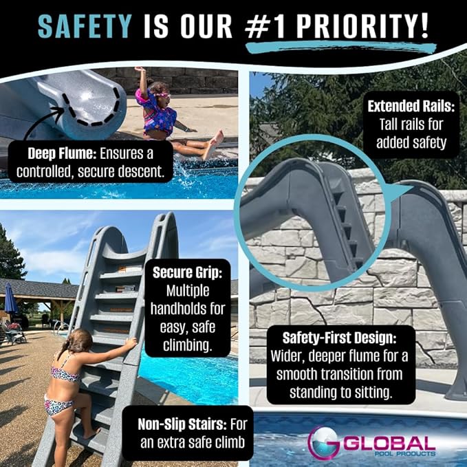 Global Pool Products Splash Inground Swimming Pool Water Slide Deck Mounted Right Curve Turn Grey GPPSSP-Grey-R