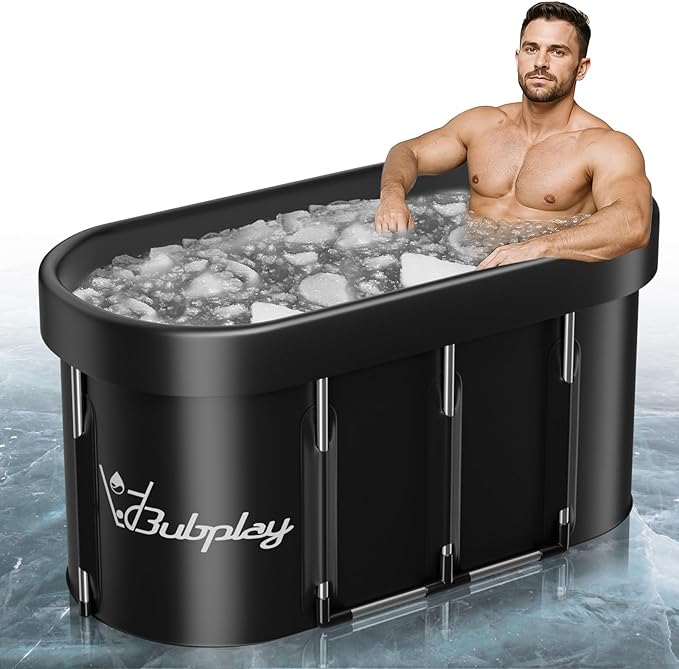 130 Gallons Large Oval Ice Bath Tub for Athletes & Adults, Cold Plunge Tub with Cover, Ice Plunge Tub for Recovery & Cold Water Therapy, Inflatable Ice Bath Barrel for Indoor Outdoor- Black