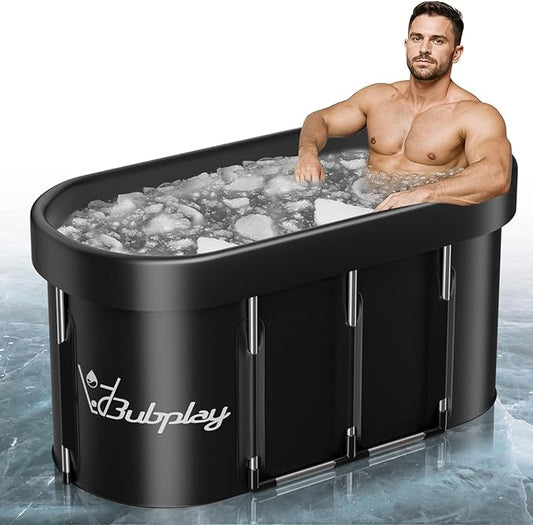 130 Gallons Large Oval Ice Bath Tub for Athletes & Adults, Cold Plunge Tub with Cover, Ice Plunge Tub for Recovery & Cold Water Therapy, Inflatable Ice Bath Barrel for Indoor Outdoor- Black