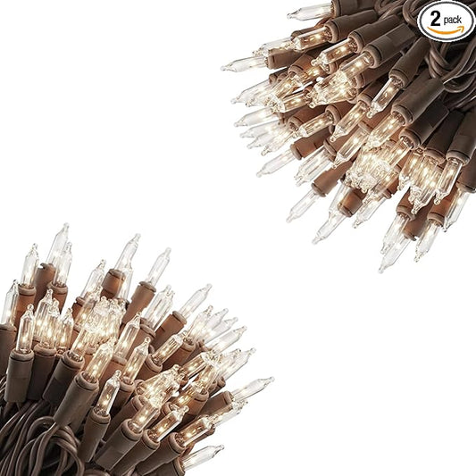 Vigdur 2 Packs 13ft 50 Clear Outdoor String Lights on Brown Wire Cord, UL Approved Connectable Outdoor Lights for Xmas Patio Home Party Garden Decor(Brown)