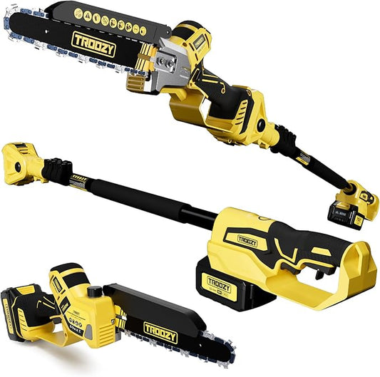 2-in-1 Cordless Pole Saw & 8-Inch Chainsaw, Brushless Motor with 4.0Ah Battery, Extendable Electric Tree Trimmer for High Branch Pruning, Limb Cutting & Quick Cleanup