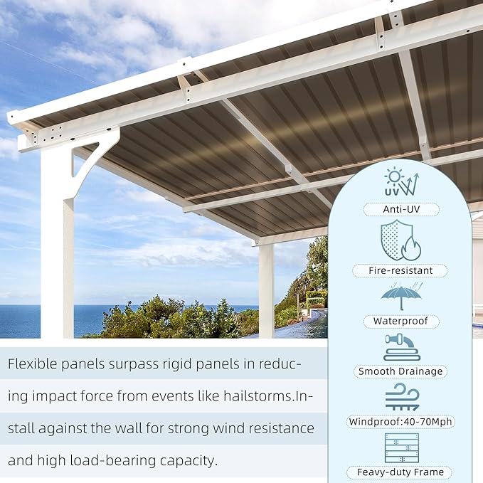 AECOJOY 14' x 12' Gazebo Outdoor Pergola for Patio, White Large Wall-Mounted Hard Top 12x14 Lean to Metal Gazebo Shelter Pergolas and Gazebos Clearance with Patio Roof, Heavy Duty Awnings for Patio
