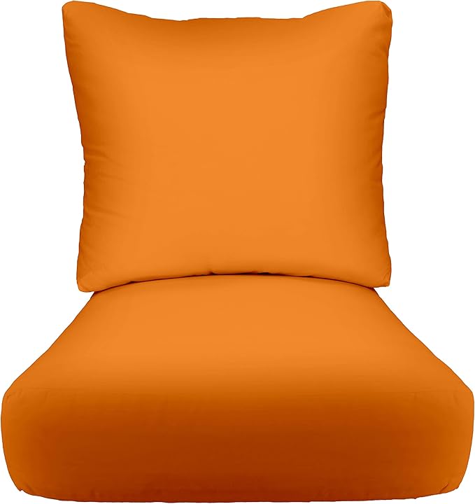 RSH DECOR: Deep Seating Cushion with Pillow Back | 24” x 27” Seat | All-Weather Spun Fabric | Water and Fade-Resistant | Outdoor Chair Cushion Set for Patio Furniture | Orange
