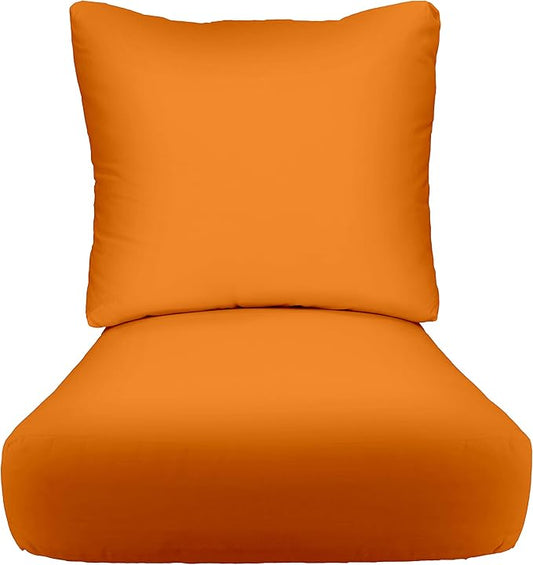 RSH DECOR: Deep Seating Cushion with Pillow Back | 24” x 27” Seat | All-Weather Spun Fabric | Water and Fade-Resistant | Outdoor Chair Cushion Set for Patio Furniture | Orange