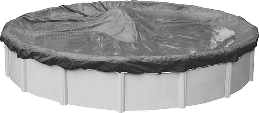 Robelle 28 ft Ultimate Charcoal Winter Pool Cover for Above Ground Pools, 4 ft Overlap (32 ft Cover Size), Solid 14 x 14 Scrim, 5.2 oz/yd2, 20-Year Warranty, Style: 5128-4