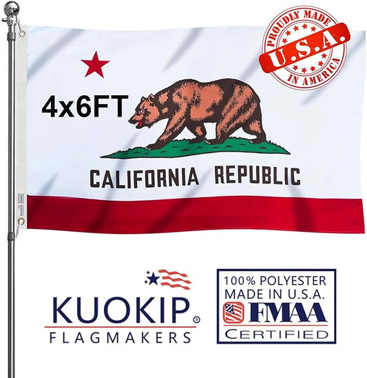 California Republic State Flag 4x6 FT Made in The USA-Heavy Duty Vibrant Colors Double Sided Cali CA Flag with 2 Brass Grommets for Home/Company/Indoor Outdoor Decoration