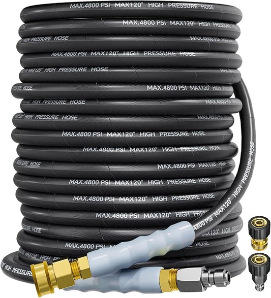 3/8" 4800PSI Pressure Washer Hose 100FT with Swivel Quick Connect for Cold/Hot Water Max 248°F, Kink Resistant Steel Wire Braided, Wear Resistant Power Washer Hose with M22 14mm Adapter