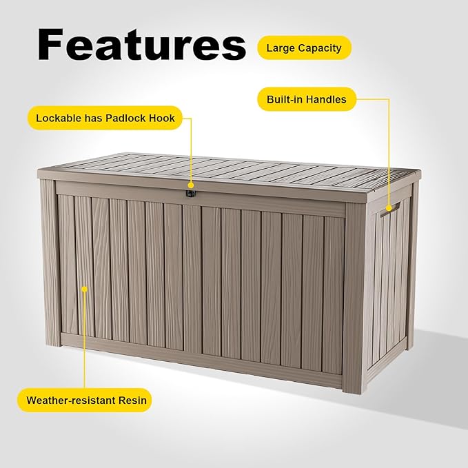 DRATO 180 Gallon Outdoor Storage Box, Large Waterproof Deck Box, Lockable Resin Storage Container with Reinforced Support for Patio Cushions, Garden Tools, UV-Resistant Outdoor Chest