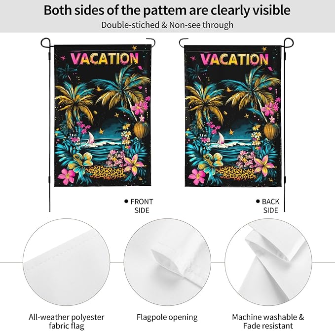 Vacation Garden Flag Vertical Double Sided Outdoor Yard Flags 12.5x18 Inch Burlap Banners for House Lawn