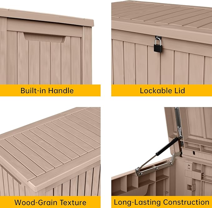 DRATO 200 Gallon Deck Box, Waterproof Resin Large Outdoor Storgae Box for Patio Furniture, Patio Cushions, Gardening Tools, Pool Supplies, Lockable