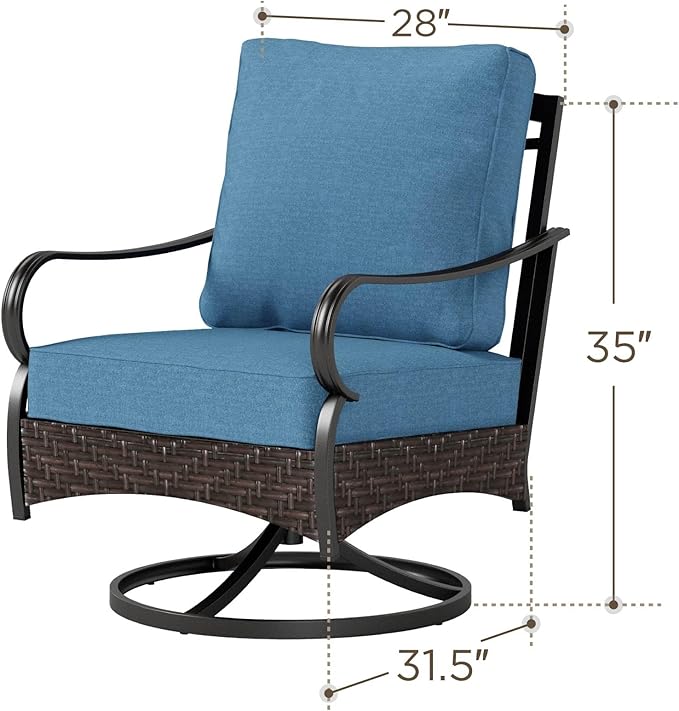 Swivel Patio Sofa Chairs - 2 PCS Outdoor Swivel Rocker Armchairs, Patio Seating with High Back Deep Seat for Porch Deck Balcony