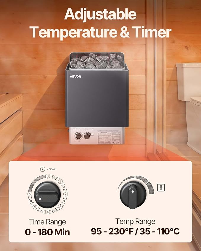 VEVOR Sauna Heater,220V Electric Sauna Stove, Steam Bath Sauna Heater 3h Timer and Adjustable Temp for Max. 176-318 Cubic Feet, (4.5KW) FCC Certification