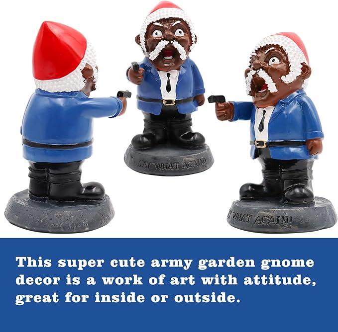 Dnoifne Military Garden Gnomes, Say What Again! Funny War Gnome, Resin Army Soldier Sculpture, Dwarf Gangster Statue, Novelty Ornament for Indoor Outdoor Lawn Yard Decorations