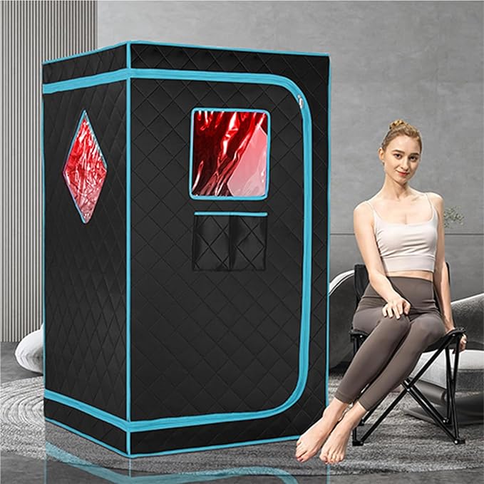 Portable Full Size Infrared Saunas for Home, One Person Full Body Home Spa Tent with Heating Foot Pad, Remote Control, Reinforced Foldable Chair (Black)